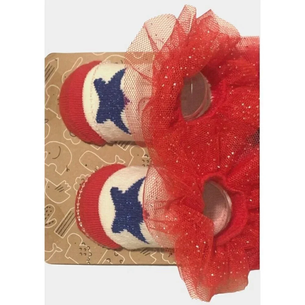 Baby Girls Patriotic Sparkle Headband And Socks Set Size 0-12M Red White Blue
